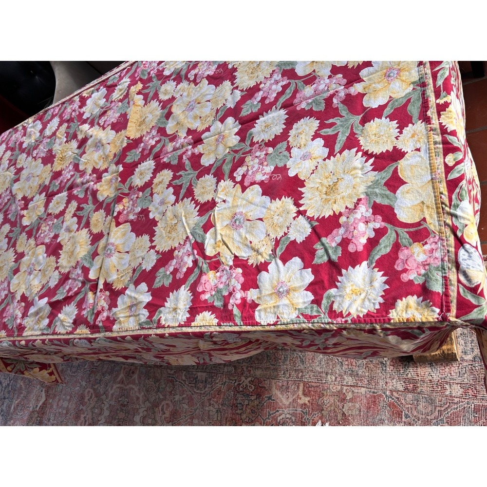 Vintage April Cornell Floral Butterfly Red Rectangle Tablecloth 64" X 98" - Picture 4 of 13